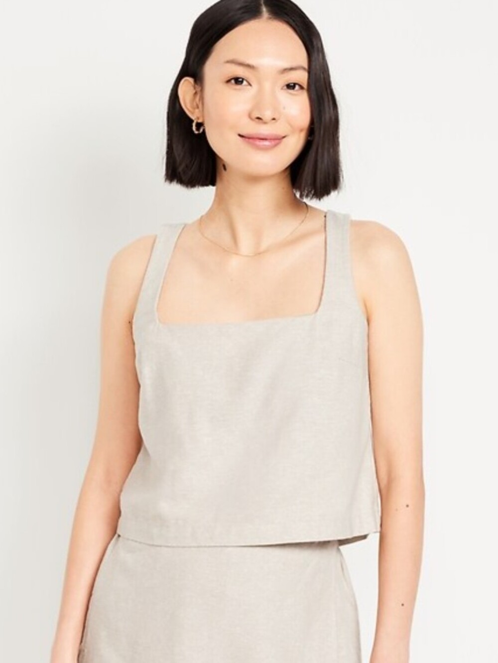 Two-piece Natural Linen Blend Maxi Skirt And Square Neck Top Set